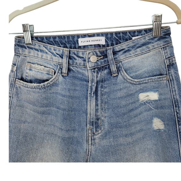 Flying Monkey Apart High Rise Mom Ripped Straight Crop Jeans Women Sz 26 - Picture 5 of 7